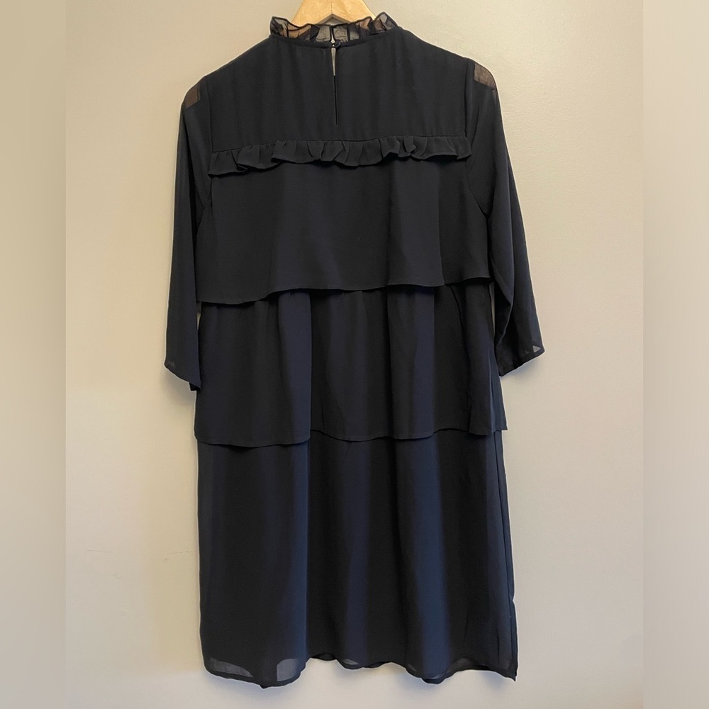 ICHI Black Ruffled Tiered Quarter Sleeve Mandarin Collar Blouse Size 36 - Picture 7 of 8